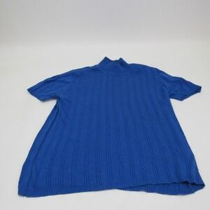 Studio g Women's Mock Neck  Short Sleeve ‎ Knitwear Silk Cotton Top  Small Blue